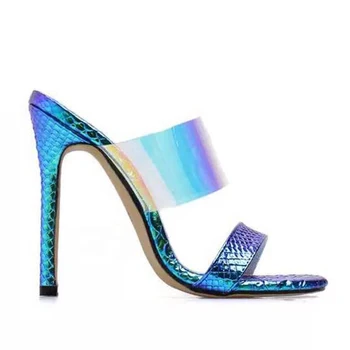 

Snake Print Pointed Toe High Heels Pumps Clear PVC Slide Sandal High Heel Women Slipper Slingbacks