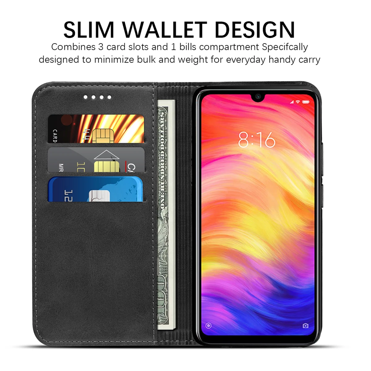 Для Xiaomi Redmi Note 7 Note 7 Pro Note 7S Чехол-бумажник из искусственной кожи с зернистой поверхностью для телячьей кожи защитный чехол-подставка с держателями для карт
