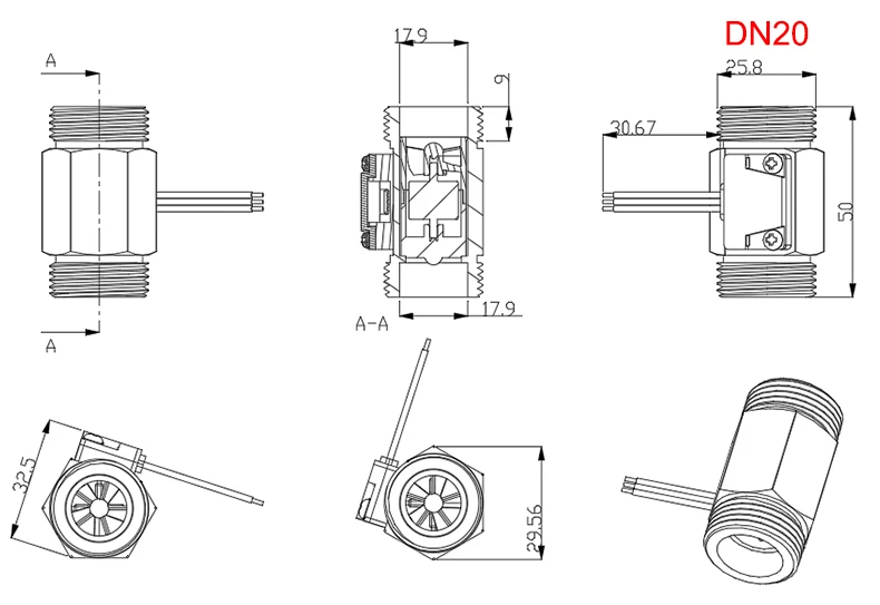 1/2 "3/4" 1 "1-1/2" 2 "wasser Flow Sensor 1,75 MPa Halle Sensor Turbine durchflussmesser DC5 ~ 18V Verwendet, Um Den Fluss Der Medium – Detail 5