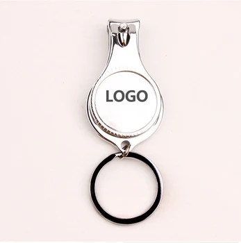 

100pcs/lot Metal Three in One Nail Clipper Keychains Nail Cutter Bottle Opener Keyrings Custom LOGO