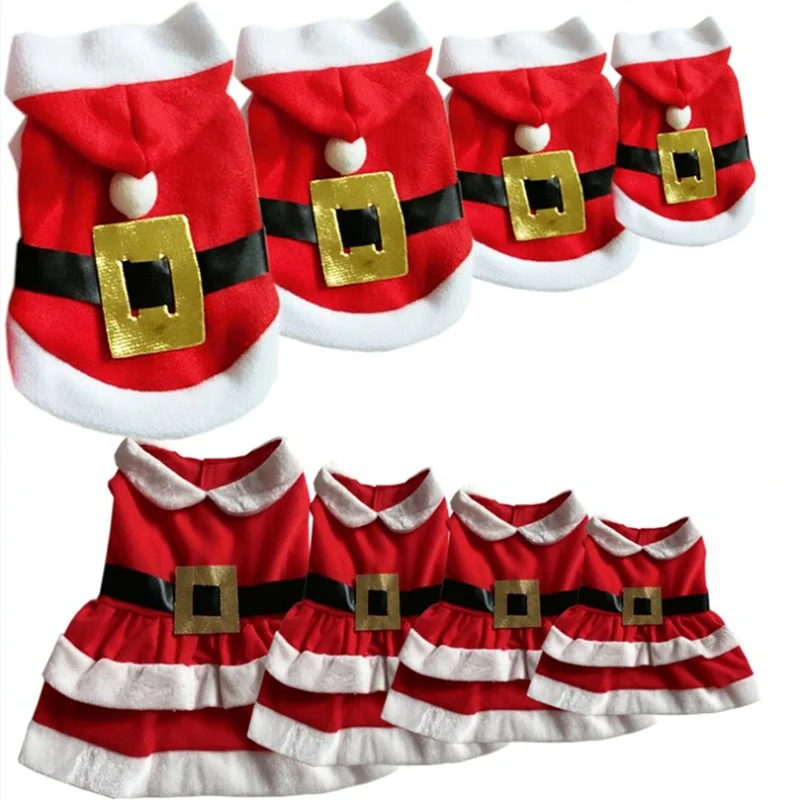 Ideal  Santa Pet Dog Christmas Clothes Winter Dog Hooded Coat Jackets Red Warm Dress For Dog Girls Puppy C
