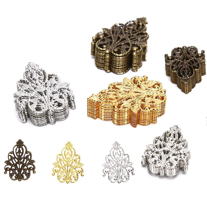 Adornos huecos para manualidades de filigrana, accesorios de joyería, adornos de tono bronce de 35mm, 20 Uds., venta al por mayor