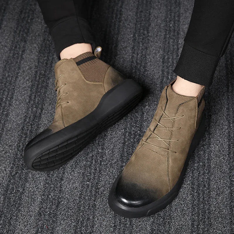 

Martin Boots Men's Fashion Hight-top Cotton-padded Shoes with Velvet Winter Mid-high Leather Boot Genuine Leather Snow Boots Che