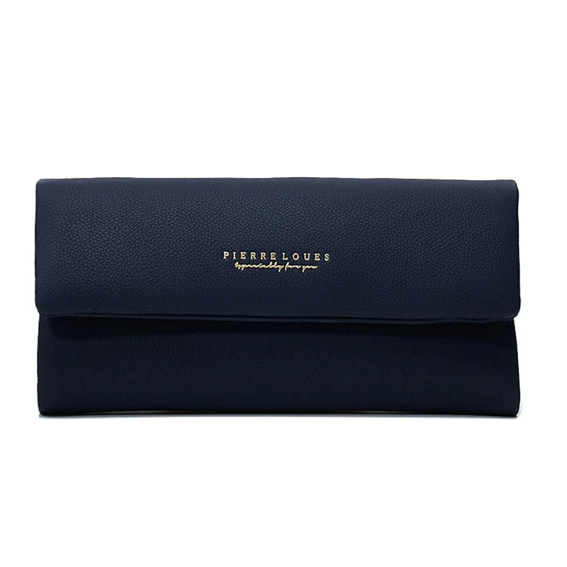 Navy Blue Женские кошельки модные классические длинные ПУ кожа сплошной цвет с буквой мульти-карты положение держатель для карт с застежкой Дамская клатч - Цвет: Navy Blue