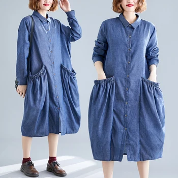 

COIGARSAM Full Sleeve Shirt Womens tops Loose Thin Women shirts Cowboy Blue 3664