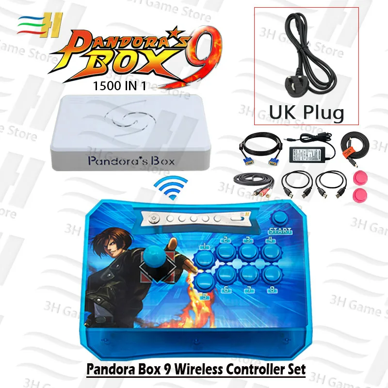 9 blue UK Pandora Box 9 беспроводной контроллер 1500 В 1 аркадная игра джойстик Кнопка HDMI VGA USB подключение ТВ ПК ps3 plug and play 5S 6s 7 - Цвет: 9 blue UK