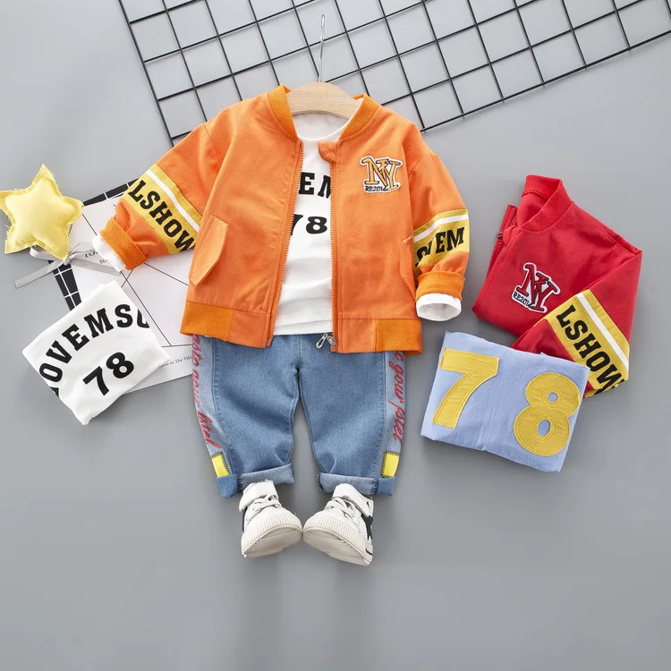 

CHILDREN'S Sweater 2020 Spring And Autumn Children Baby Korean-style Lettered Joint 78 Cardigan Three-piece Set Childrenswear