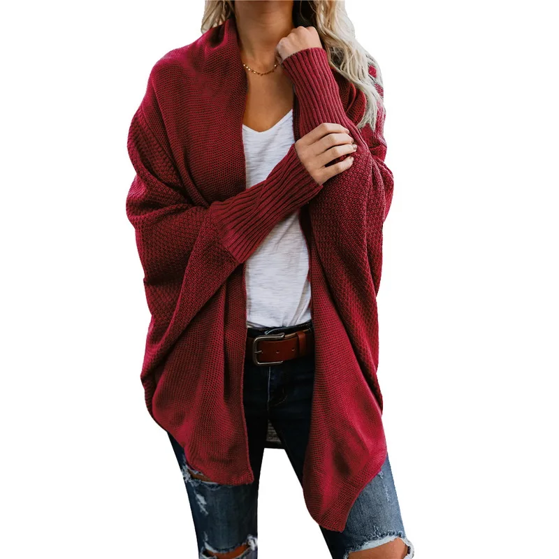 Сезон осень-зима; вязаный кардиган на плоской подошве; пальто для женщин; модный свитер с длинными рукавами «летучая мышь»; красивый женский кардиган - Цвет: A red