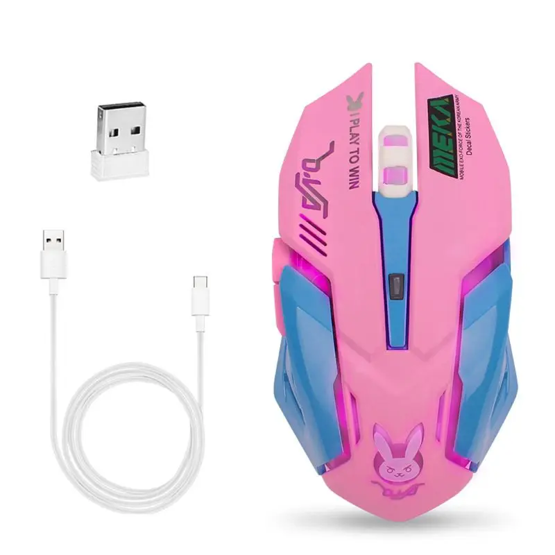 

2400DPI 2.4G USB Wireless Mouse Rechargeable LED Backlight Optical Game Mice for PC Laptop Computer Girls Students Pink Purple