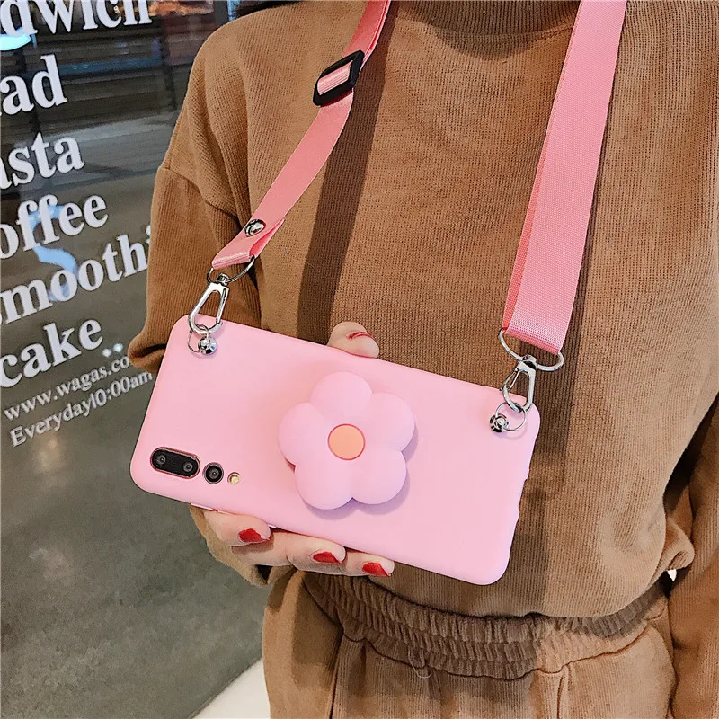 

3D Cute little flower TPU phone case For Samsung Galaxy A10 A20 A30 A40 A50 A70 A80 A90 5G A10E A20E A70E lanyard with holder
