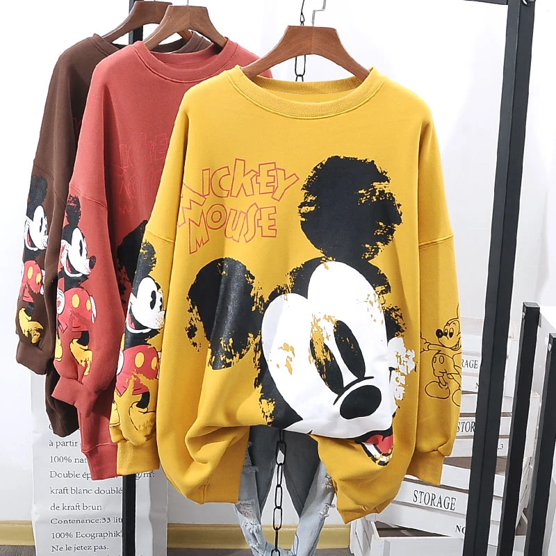Disney sudaderas de Mickey Mouse para Tops de manga larga dibujos animados, ropa de calle, fina para mujer, primavera y con capucha| - AliExpress