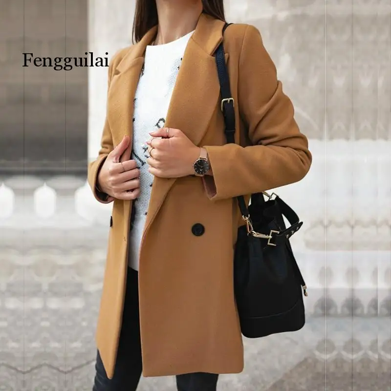 

Women's Blend Coat Long Button Wool Blend Coat Female Woman Winter Coat 2020 Overcoat Elegant Warm Outerwear