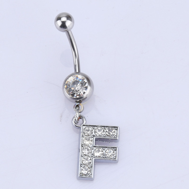 26 letter style Charming Body Piercing Crystal Rhinestone Inlaid Navel Belly Button Ring stainless steel jewelry