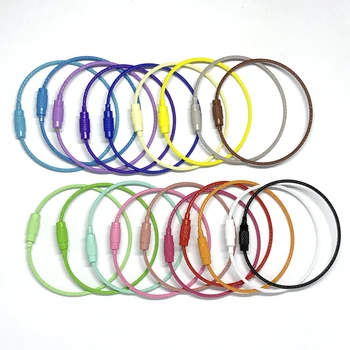 

10pcs Iridescent Screw Locking Stainless Steel Wire Keychain Cable Rope Key Holder Keyring Key Chain EDC Tool Tag Holder Buckle