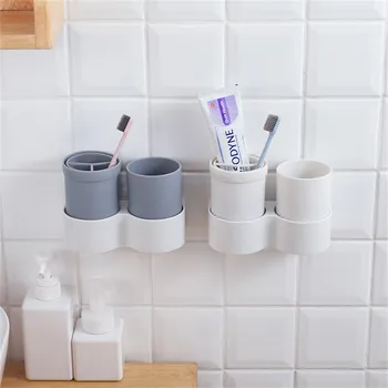 

Wall Mounted Toothbrush Holder Portable Travel Plastic Wash Cup Toothpaste Case Storage Dispenser Rack Set Bathroom Organizer
