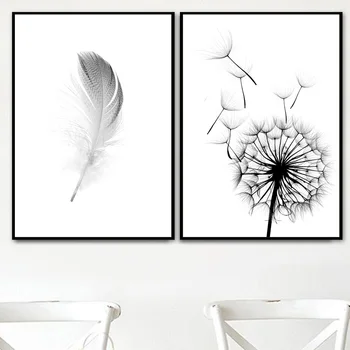 

Abstract Modern Dandelion Feather Wall Art Canvas Painting Nordic Posters and Prints Black White Pictures for Living Room Decor