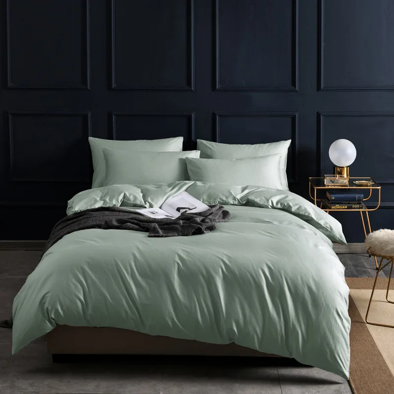 

Simple Pure Cotton Bedding Article 60 Solid Color Satin Long-staple Cotton Quilt Cover Four-piece Bed Sheet Set Three-piece 100%