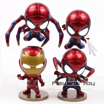 

Marvel Avengers Iron Man Spiderman Iron Spider Bobble Head Action Figures Toys with LED Light for Car Decoration 4pcs/set