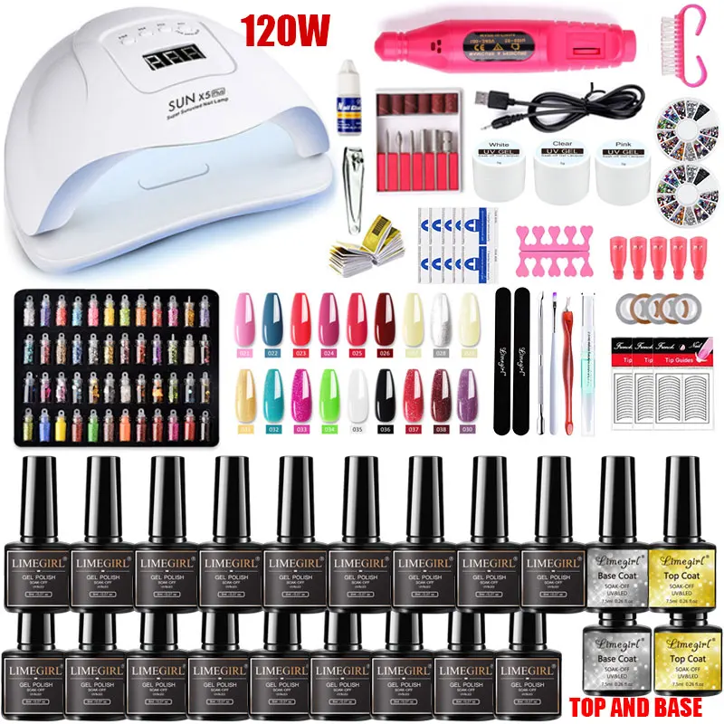 Nail set 120/54W UV LED LAMP Manicure Gel nail polish Set Kit Gel Varnish Electric Nail Drill Manicure Sets Art Tools gel nail polish gel nail polish set nail art accessories manicure kit nail set nail art kit manicure tool