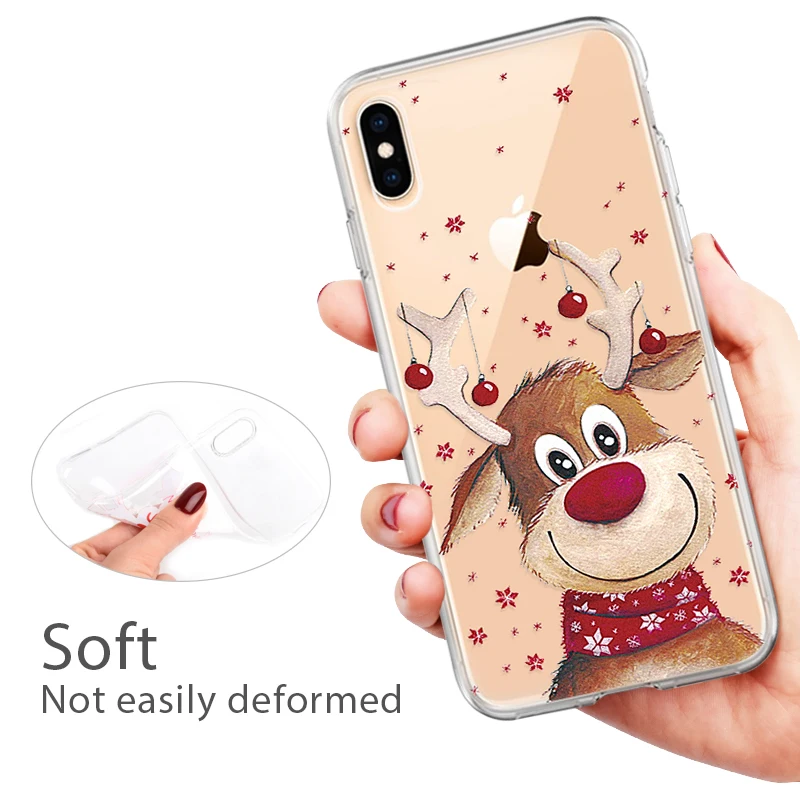 Новогодний Рождественский Подарок Прозрачный чехол для iPhone XR XS Max X милый Санта-Клаус Лось американский Лось мягкий чехол для iPhone 6 6S 7 8 Plus