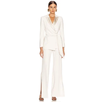 

2020 Spring New Lady Office Suit Long Top and Pants Two Pieces Sets White Autumn Winter Celebrity Evening Running Party Vestidos