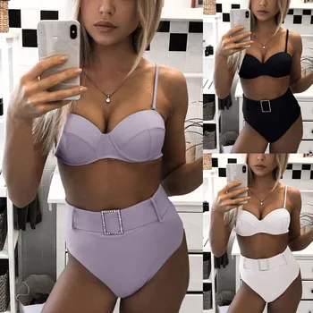 

#Z15 Solid Color Bikini Women Swimwear Swimsuit Strappy Bikini Set Two Piece Matching Push Up Swimsuit Bathing Suit Beachwear