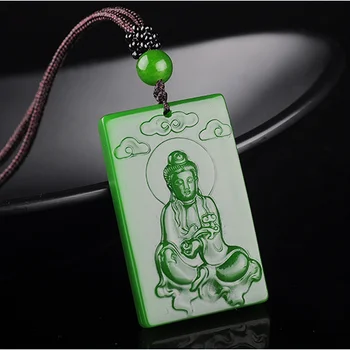 

Fashion Green Jade Guanyin Pendant Necklace Jewellery Chinese Hand-Carved Relax Healing Women Man Luck Gifts Amulet New
