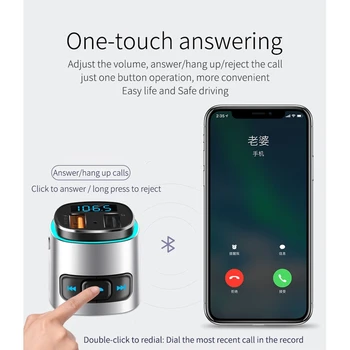 

Car Mp3 Bluetooth FM Player Card Car Adapter with QC3.0 Charging , 7 Colors LED Backlit Wireless and Free Calling, Supports TF C