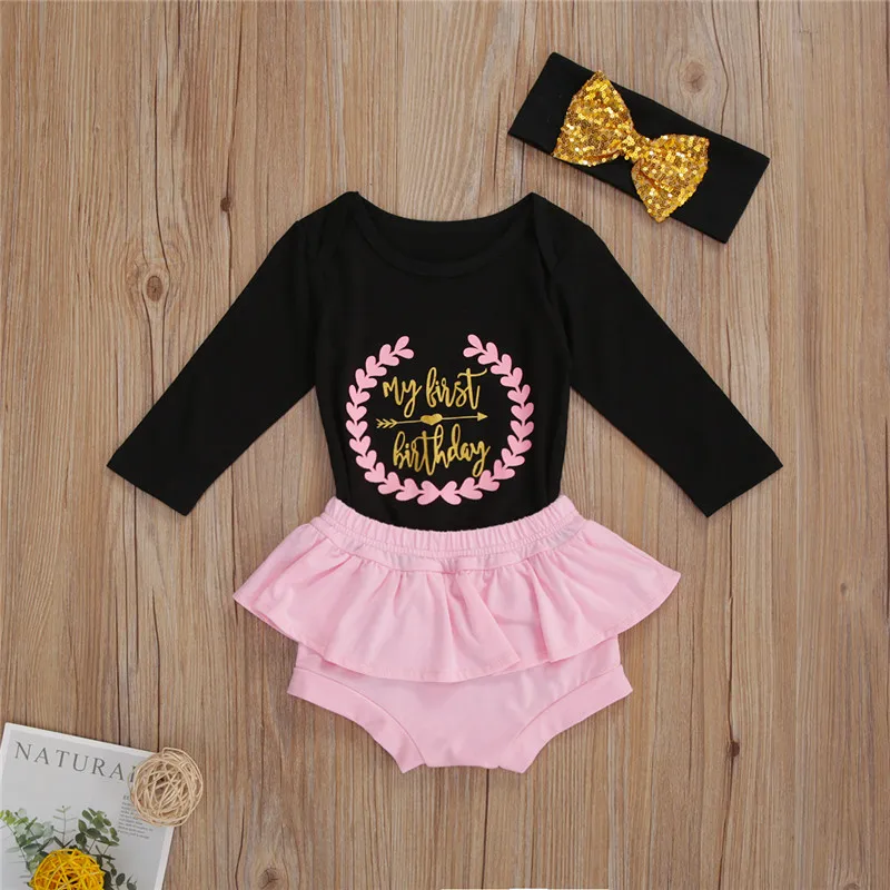 

3Pcs Infant Clothing Long Sleeve Sister Print Round Neck Print Romper Ruffle Shorts Headband Toddler Girl Clothes