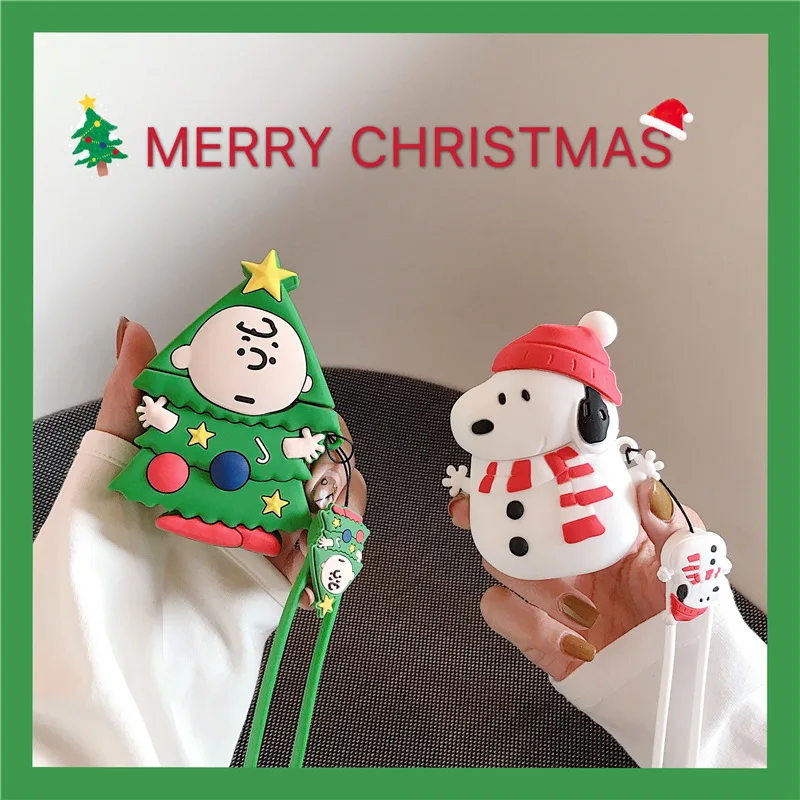 Милый чехол Airpods 2 1 с изображением рождественской елки, Шарли, снеговика, собаки, мягкий чехол для Apple AirPods, беспроводные наушники с Рождеством