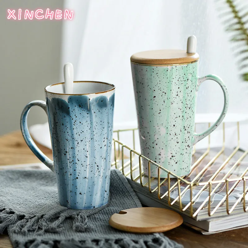

XINCHEN Large Capacity 500ML Ceramic Cup Student Mug Office Water Cup Coffee Mug Milk Mug Gift Box Spoon with Lid