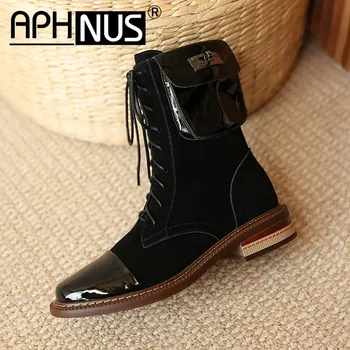 

APHNUS Womens Boots Short Ankle Booties Flats Low Mid Heels Pumps Woman 2020 Shoes For Women New Boot