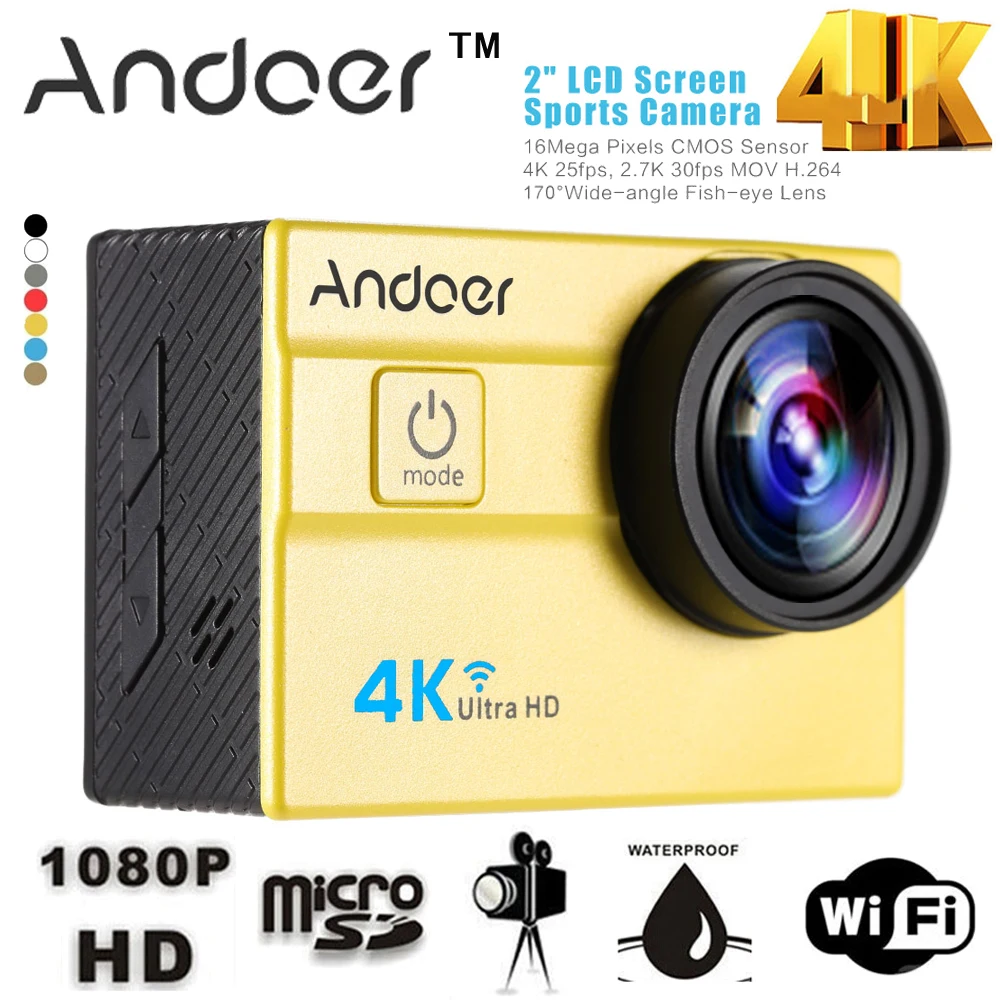 Andoer 2," lcd Ultra HD WiFi Спортивная камера с 4-кратным увеличением и широкоугольным объективом Водонепроницаемая Экшн-камера для автомобиля dvr DV Cam для активного отдыха на велосипеде