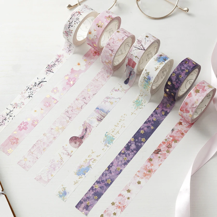 

New Beautiful cherry blossom Bullet Journal Gilding Washi Tape Adhesive Tape DIY Scrapbooking Sticker Label Masking Tape