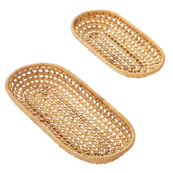 

2Pcs Handmade Rattan Storage Baskets Household Items Snacks Fruit Debris Finishing Willow Storage Basket