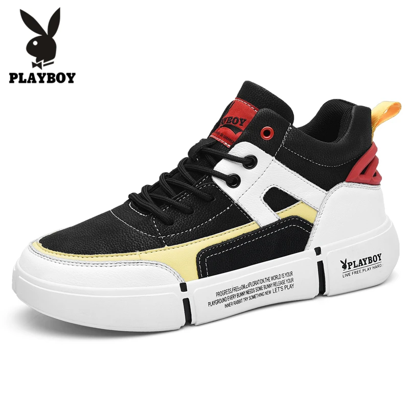 PLAYBOY/Новинка; мужские ботинки; уличная модная парусиновая обувь с высоким берцем; мужская повседневная обувь; ботильоны; черные рабочие ботинки; Zapatos De Hombre - Цвет: Черный
