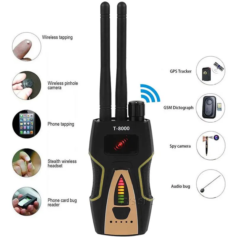 Detector de Sinal Detector de Câmera Rádio Portátil Anti Spy Escondido Gsm Áudio Bug Finder Gps Scanner Grande Faixa Detecção T8000 rf