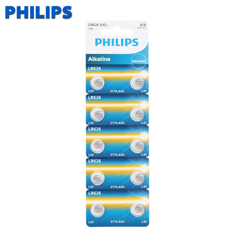 Philips 10 шт. AG4 LR626 377 кнопочные батареи SR626 177 щелочные для монет 1 55 в 626A 377A CX66W часов |
