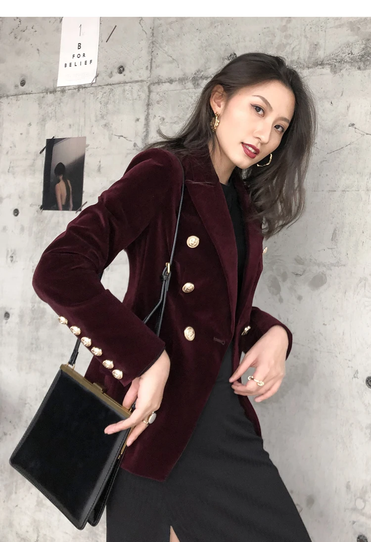 Fashion Spring Coats Women Casual Tops New Velvet Slim Small Suit Solid Color Lapel Double-breasted Women Coat and Jackets