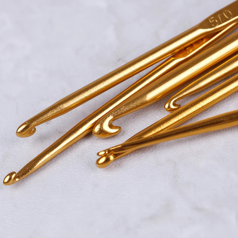 6Pcs/Set Weave Craft Sweater Knitting Metal Handle Craft Needles Golden Alumina Double End Crochet Hook Knitting Needle Set