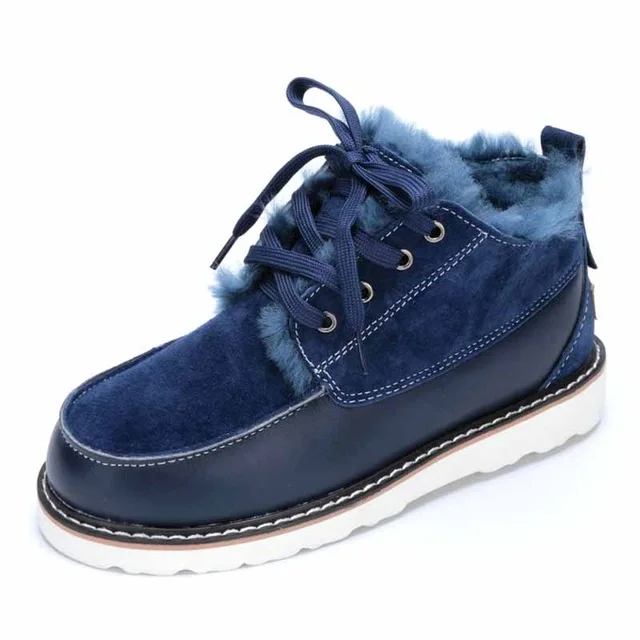MIYAGINA/Новинка года; Модные Винтажные мужские зимние ботинки на шнуровке из натуральной кожи с натуральным мехом; мужские водонепроницаемые повседневные ботильоны - Цвет: DARK BLUE