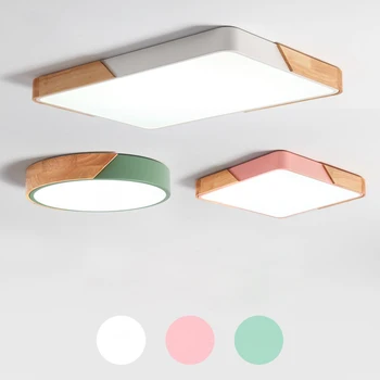 

LED Modern Iron Acryl Wood Round Square Multicolor Lamparas De Techo Ceiling Lights.LED Ceiling Light.Ceiling Lamp For Bedroom