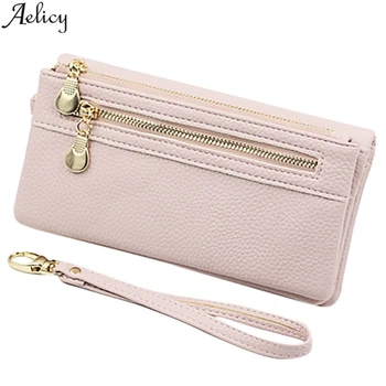 

Aelicy Modern Ladies Fashion Long Frosted Wallet Zipper Buckle Solid Color Soft Face Vertical Rectangular Wallet 2020