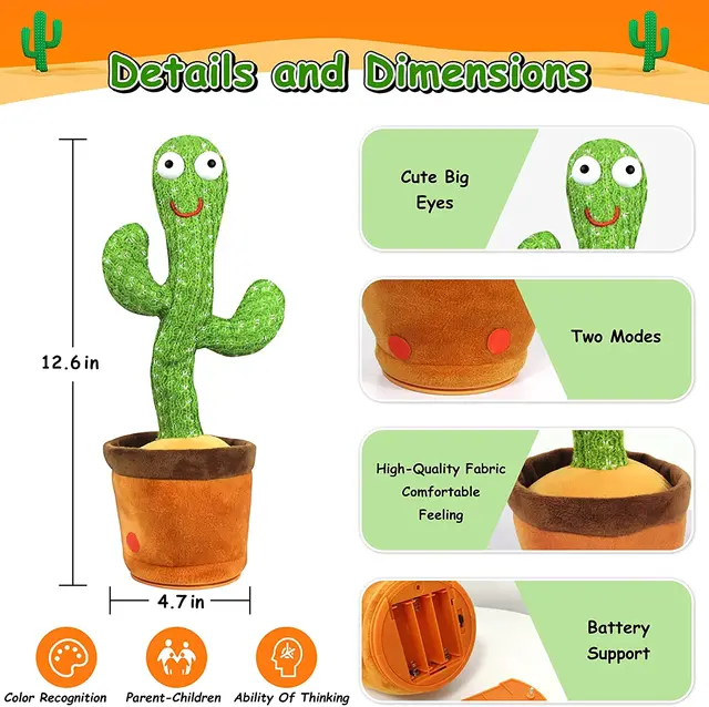 Kids Dancing Cactus Electronic Plush Toys Singing Recording Lighting Decoration Gift Funny Early Education Toys For Boy Girl 3