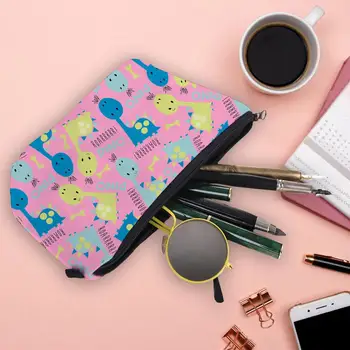 

Cartoon Dinosaur Print Cosmetic Bag Women's Zipper Makeup Brush Storage Cute