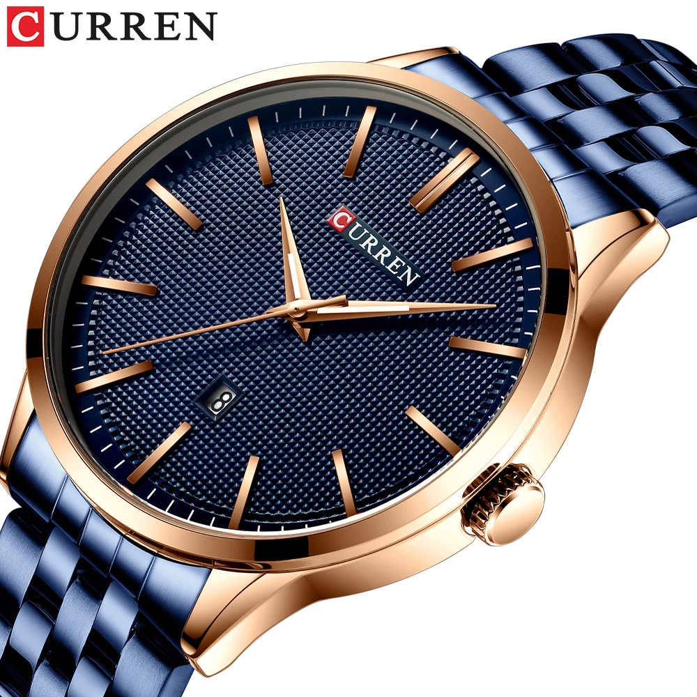 

CURREN Quartz Fashion Watches for Men New Men's Watch Stainless Steel Band Clock Male Blue Wristwatch Causal Business Watch