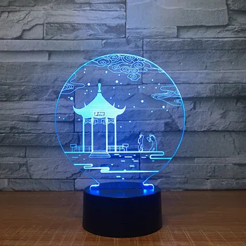 

Ancient Chinese Pavilion 7 Color Lamp 3d Visual Led Night Lights For Kids Touch Usb Table Lampara Lampe Baby Sleeping Nightlight