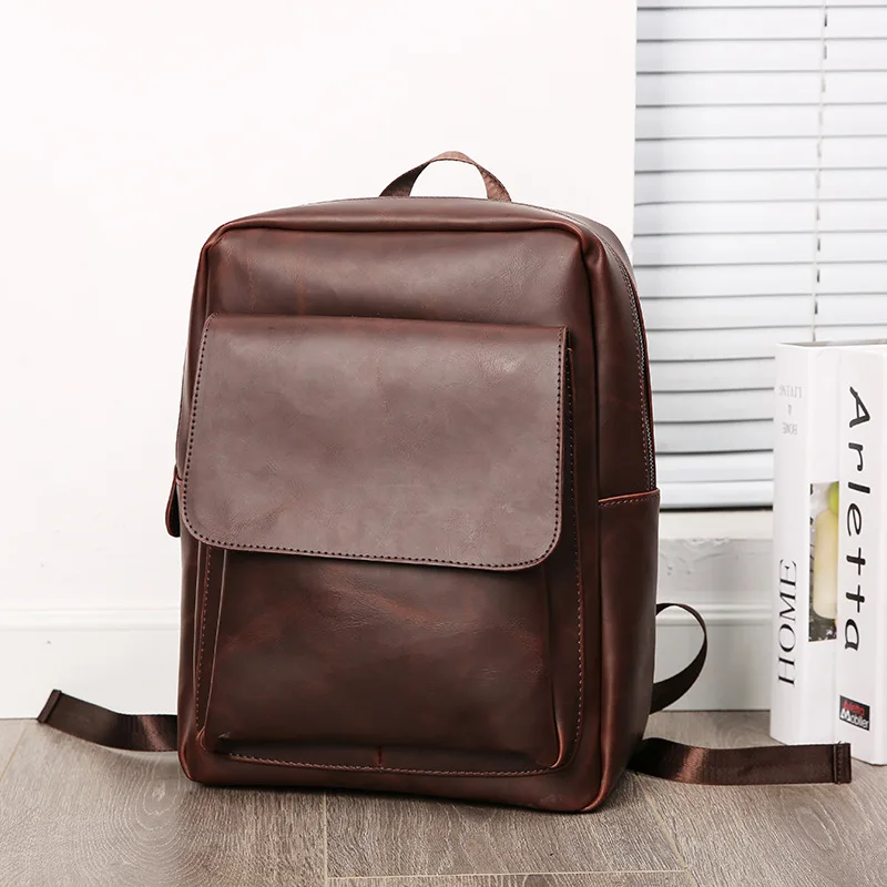 

Fashion retro male bag youth backpack street leather double shoulder bag student schoolbag computer bag