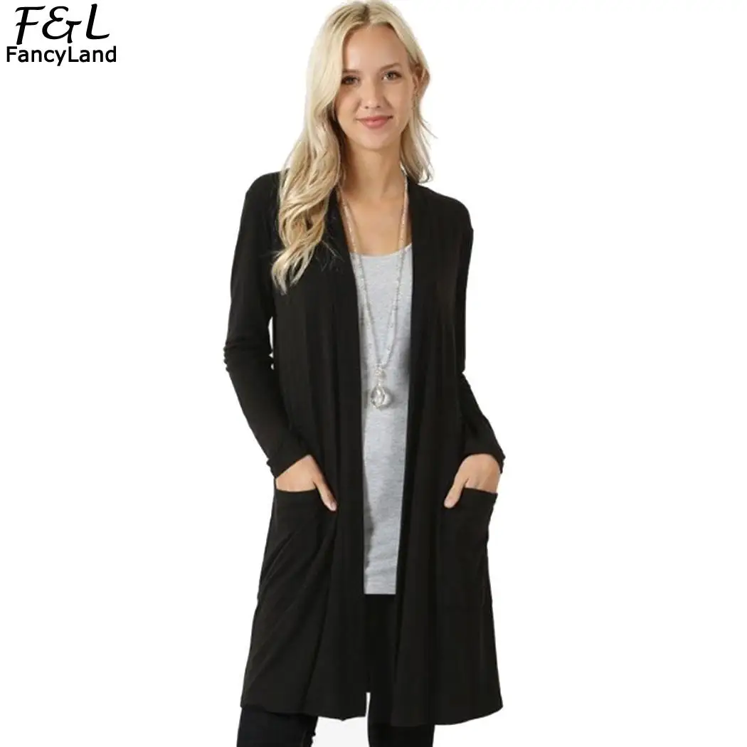 Women Knitted Cardigan Cotton Front Open Cardigan Solid Fashion Coat Autumn Slim Above Knee Length Casual