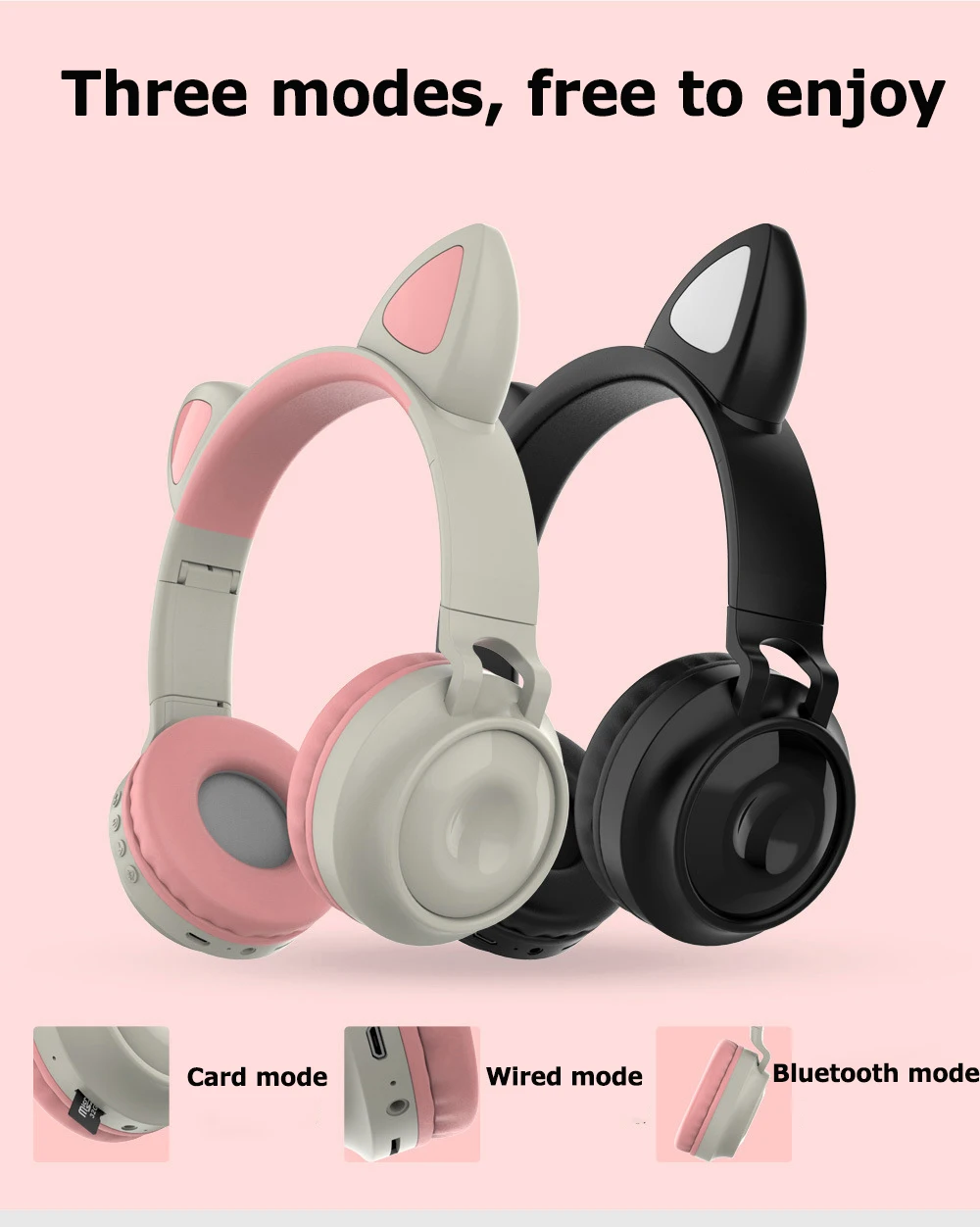 Kids Bluetooth 5 0 Headphone LED Cat Ear Bluetooth Headset With Mic for Handsfree Support TF Card Aux for Boys Girls Gifts